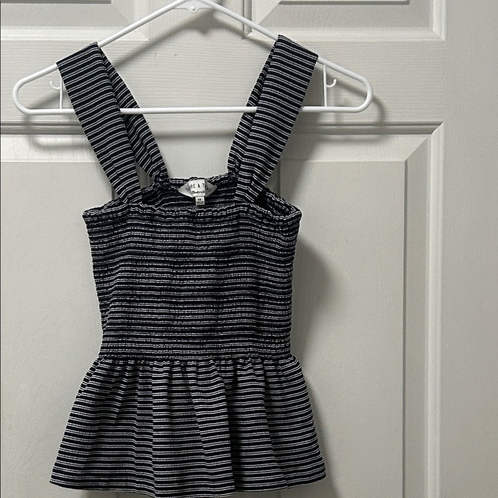 Madewell Texture & Thread Smocked Peplum Striped Tank Top Size XS
